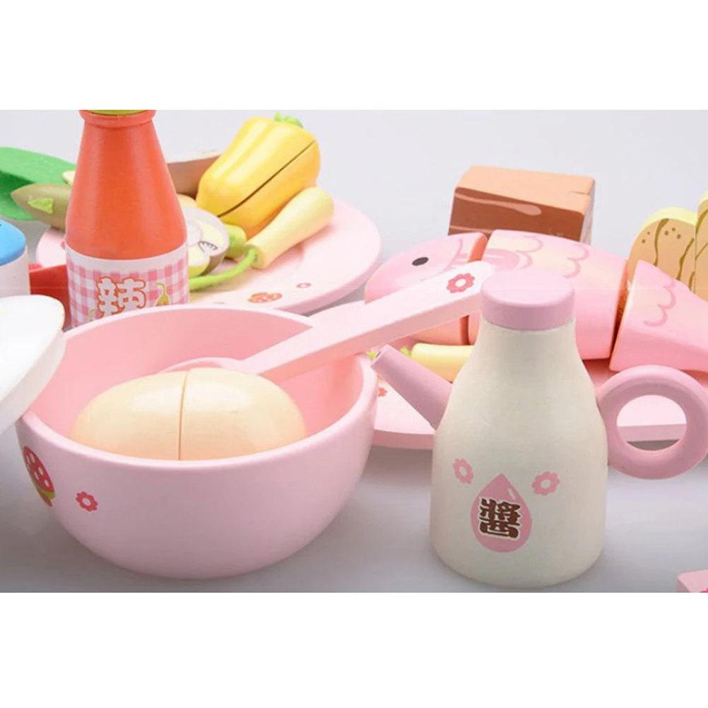 

1 Set Educational Plaything Wooden Durable Simulation Pretend Play Toy Chinese Lunch Set for Children Girls Kids