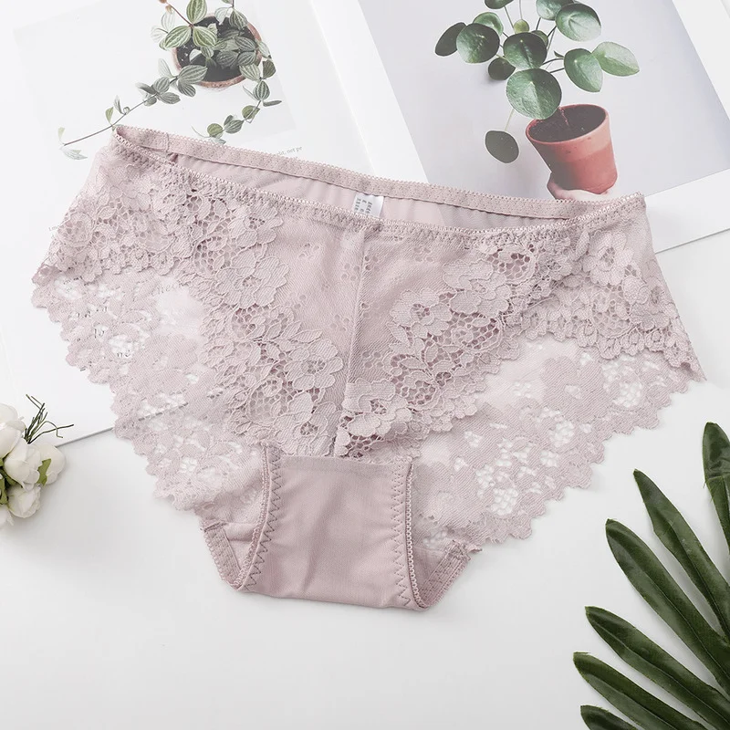 

New Women's Underwear Pure Cotton Bottom Crotch Cloth Lace Edge Sexy Breathable Women's Middle Waist Women's Underwear