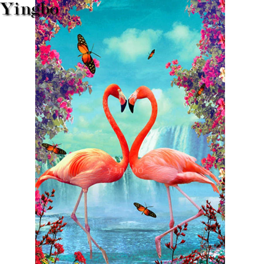 Цветок водопад полный квадрат дрель DIY 5D алмазная картина наборы Фламинго
