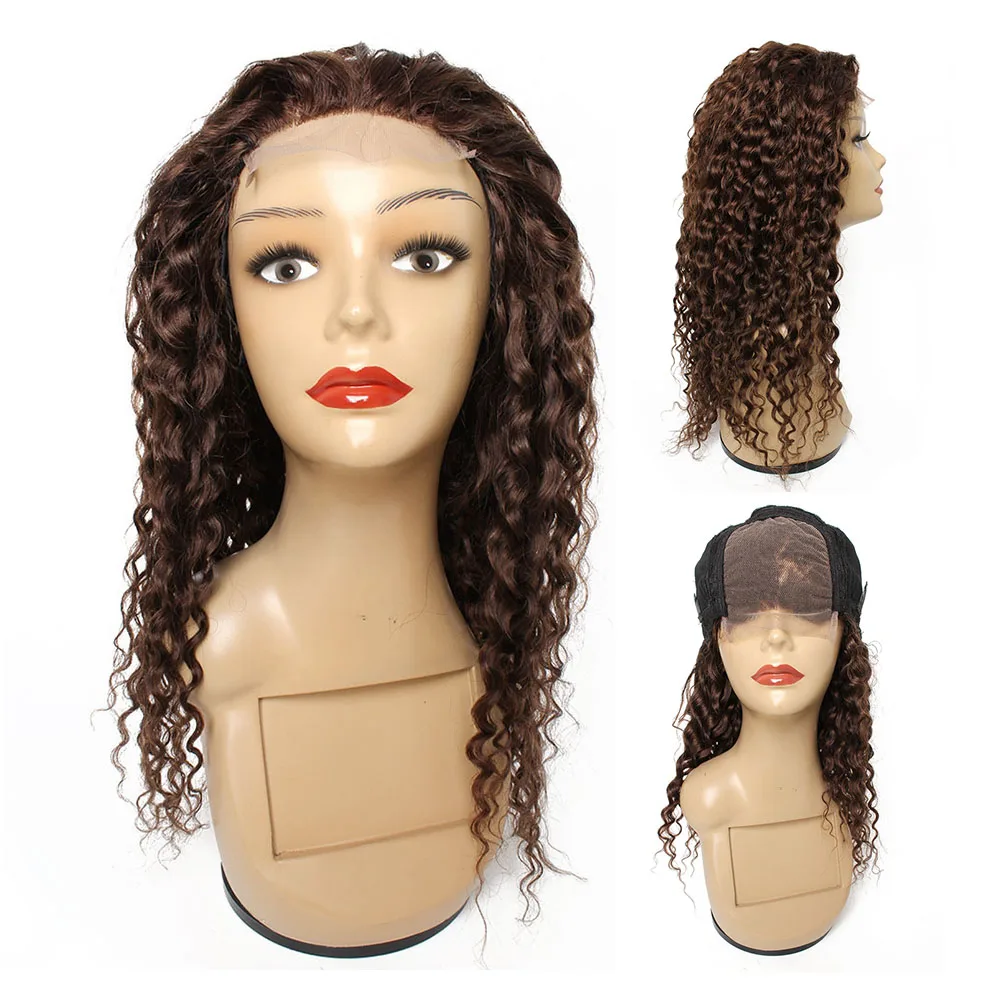 KISSHAIR #4 Water Wave 4*4 Lace Closure Wig Dark Brown Color 150% Density 4x4 Lace Wig 12-24 Inches Brazilian Human Hair Wigs