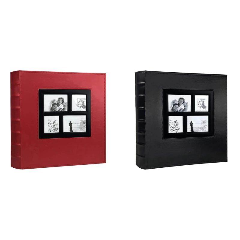 

2PCS 400 Photos Pages Large Capacity Leather Cover Binder Wedding Family Baby Photo Albums Book (Red & Black)