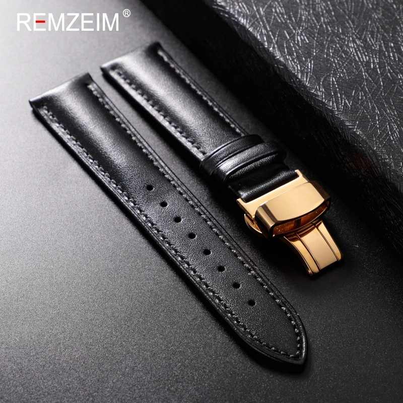 Strap Soft Genuine Leather Watchband Calfskin Men Women Replace Watch Band 18mm 20mm 22mm 24mm Automatic butterfly buckle