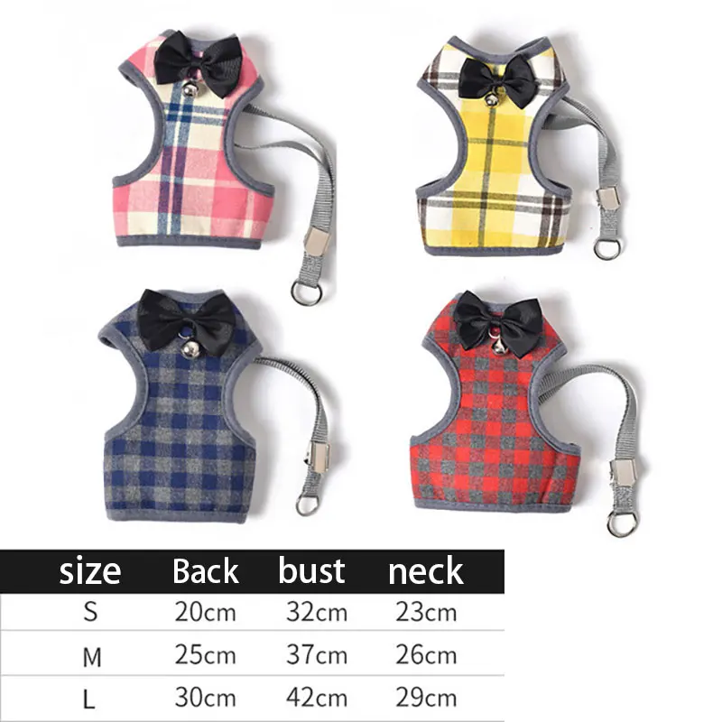 

New Dog Cat Traction Rope Small Cat and Dog Breathable Vest Type Chest Strap Plaid Korean Fashion Pet Supplies Teddy Chihuahua