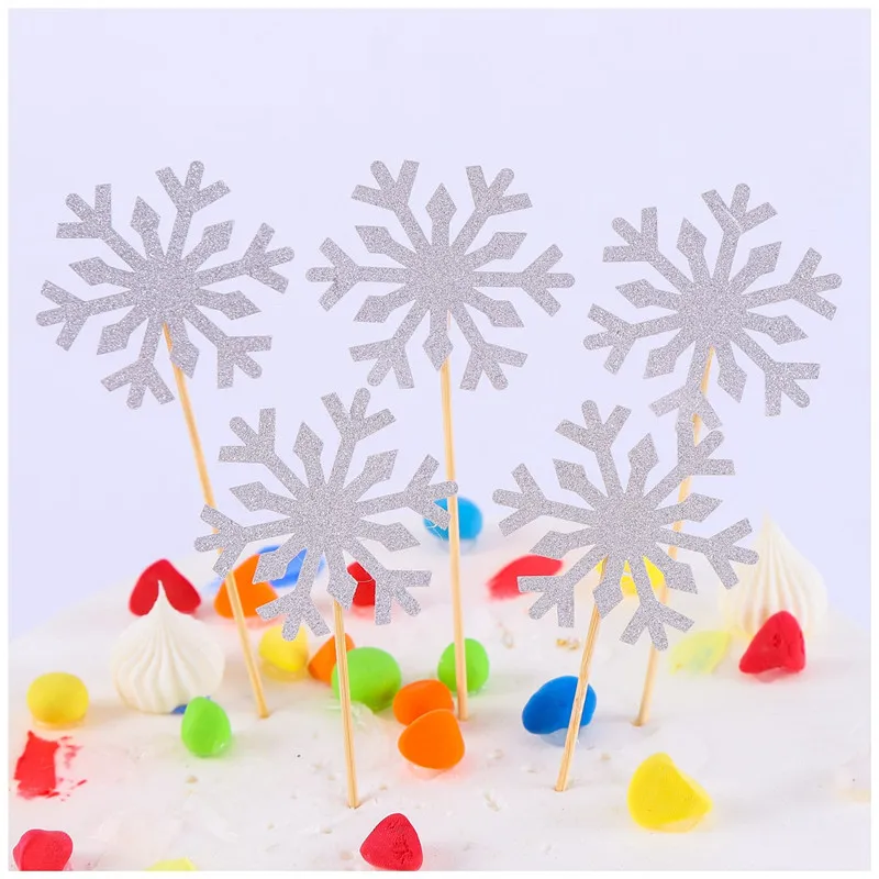 10 шт. Замороженные вечерние рождественские искусственные снежинки торт флаг