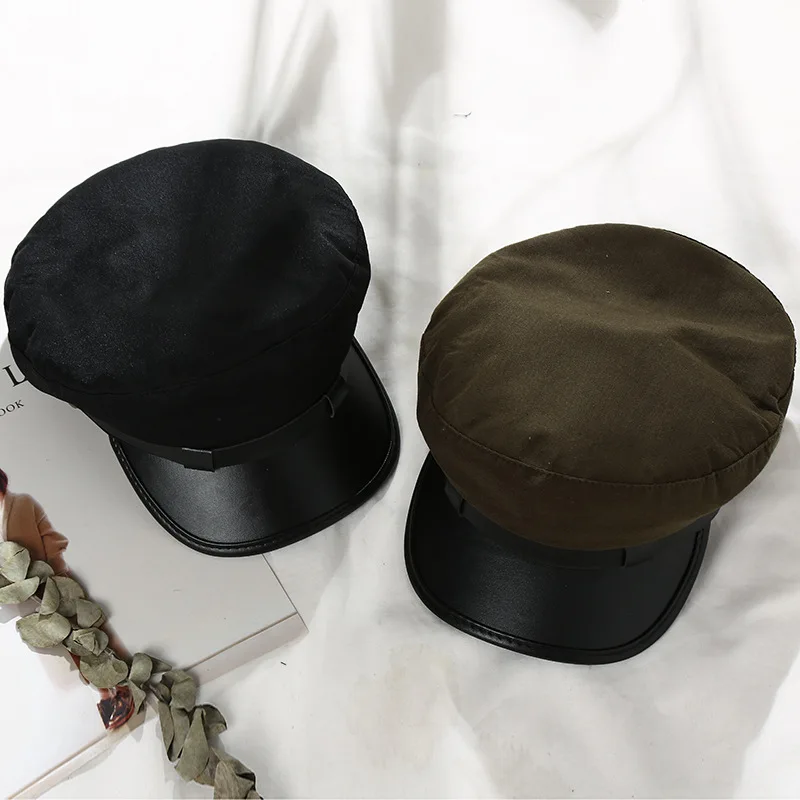 Модная военная шапка из искусственной кожи сезон осень-зима шерстяная