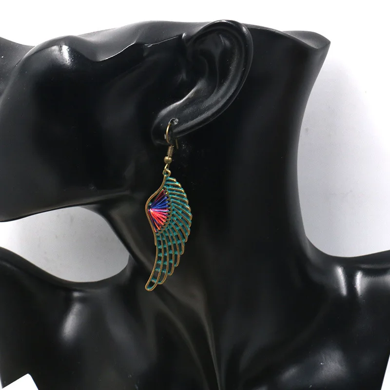 Богемные ретро серьги с крыльями ангела и перьями филигранная ярь-Медянка