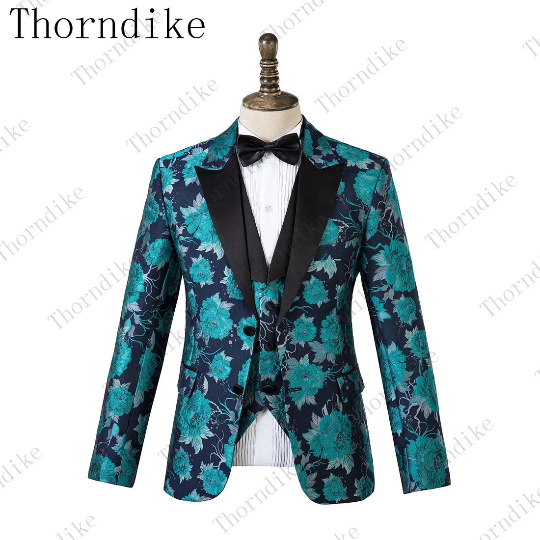 2019 модные синие мужские костюмы с цветочным принтом приталенный смокинг для