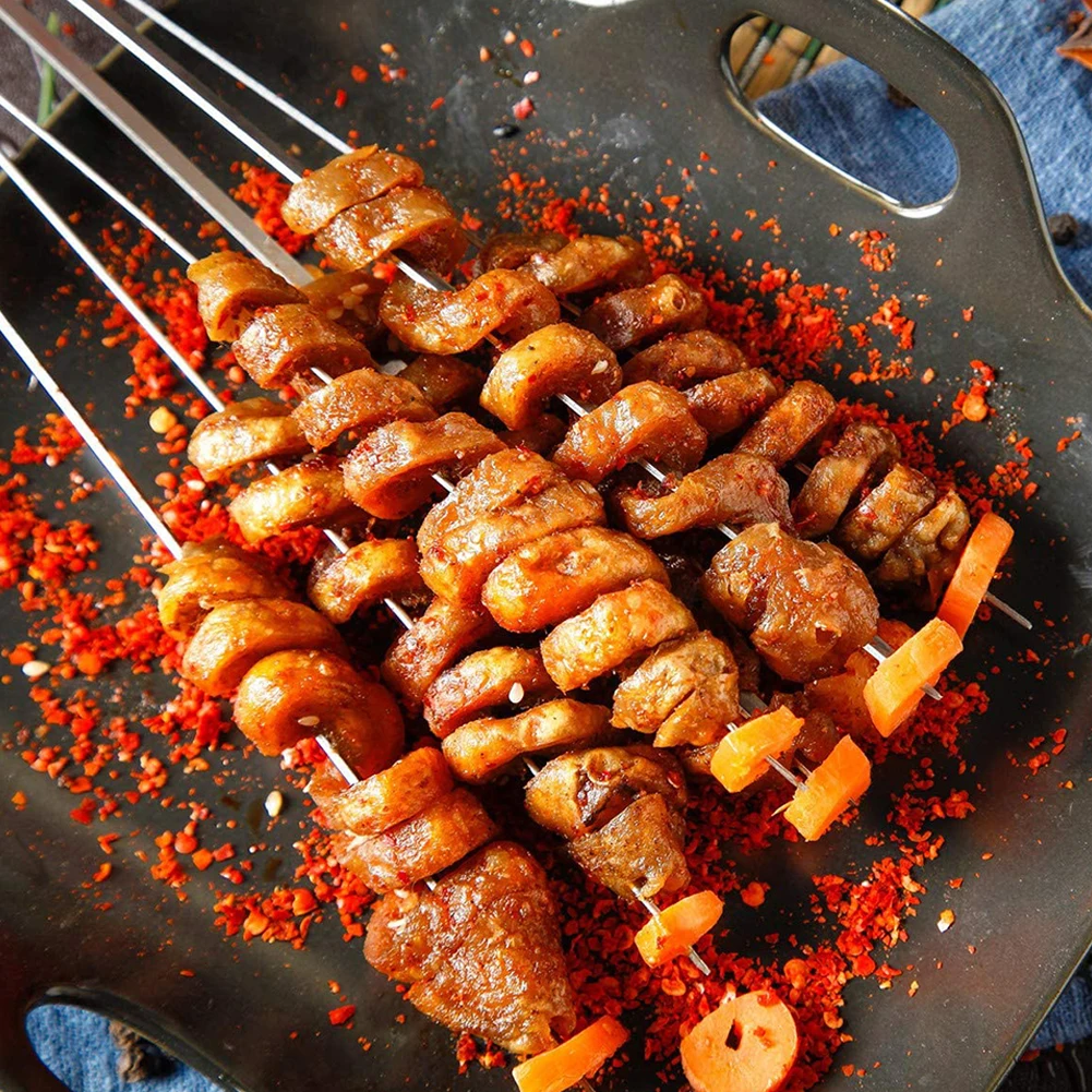 

6Pcs Flat Stainless Steel Barbecue Skewers BBQ Needle Stick For Outdoor Roast Meat Fish Flour Food Camping Picnic Cooking Tools