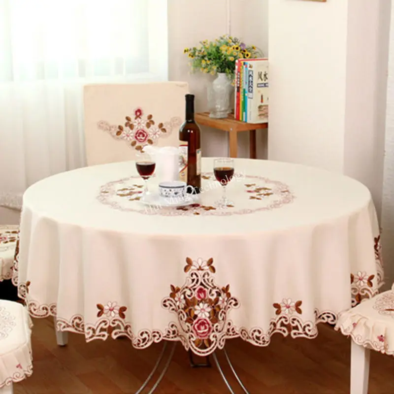 

Round Tablecloth European Embroidery Peony Flower Dinning Table Cloth Tea Table Cover Christmas Table Cover Home Dust Cover