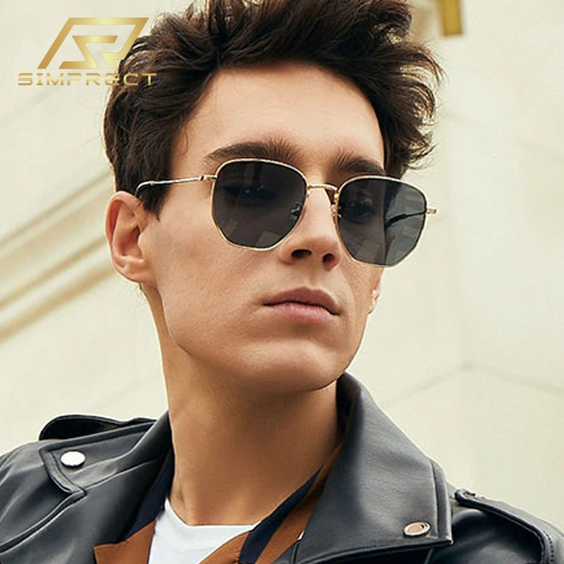 

SIMPRECT Polarized Sunglasses For Men 2021 Vintage Square Shades For Women Luxury Brand Designer Fashion Retro Sun Glass For Men