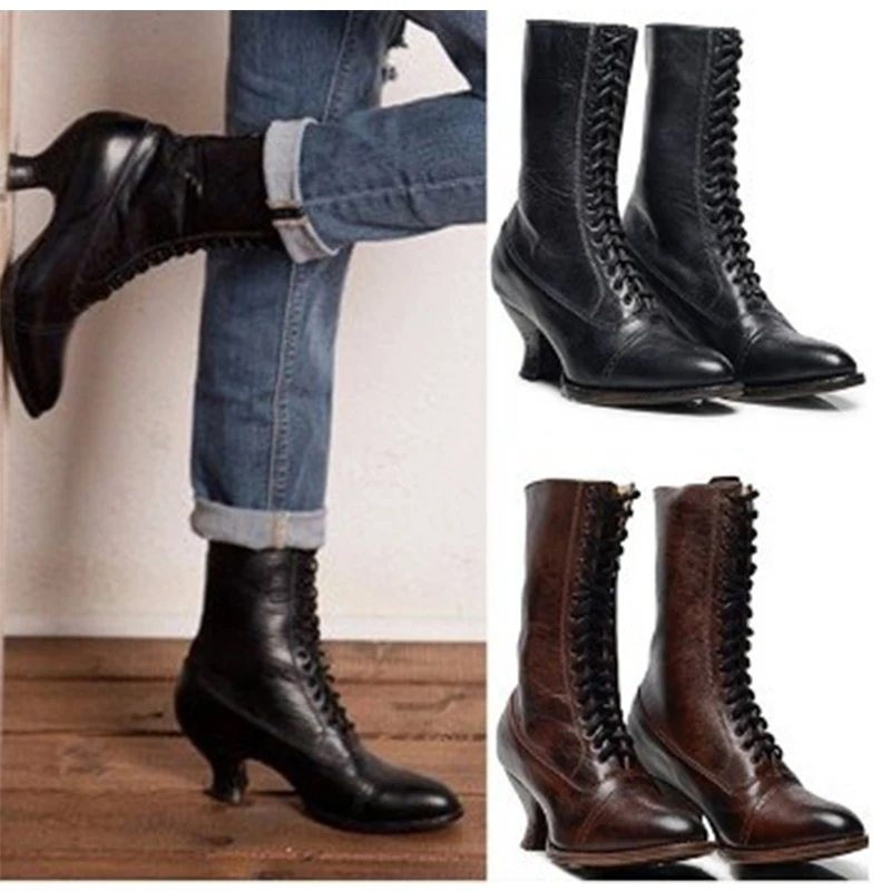 Женские Классические ботинки из ПУ кожи на шнуровке до середины икры | Спорт и