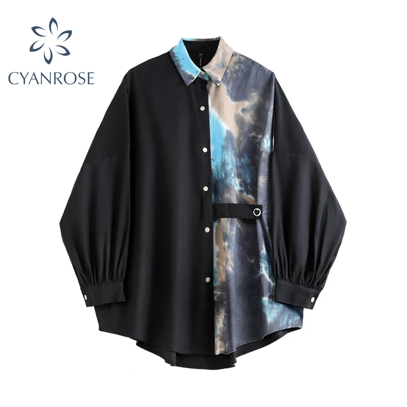 

Streetwear Long Sleeve Women's Blouse Shirt Patchwork Turn Down Collar 2020 Autumn Korean Fashion Clothing Casual Female Tops