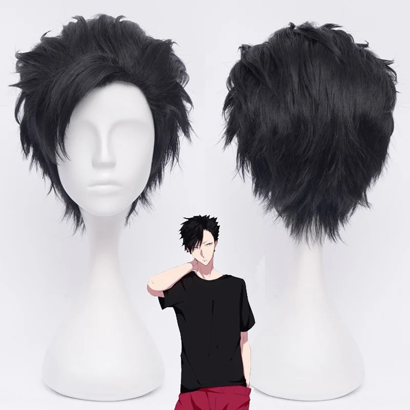 

Haikyuu! Парик для косплея Tetsurou Kuroo Tetsurou из коротких черных синтетических волос, термостойкий для костюма, с шапочкой, 30 см
