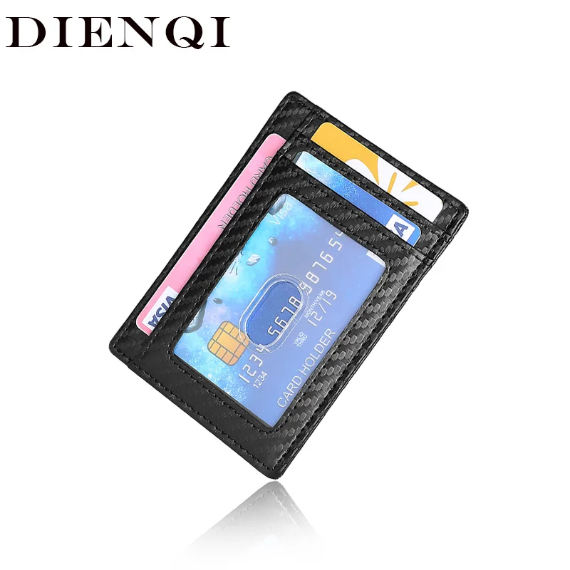 

DIENQI Rfid Carbon Fiber Men Wallet Slim Card Wallets Thin Mini Black Small Wallet Male Money Bag Purse Anti-theft Walet Vallet