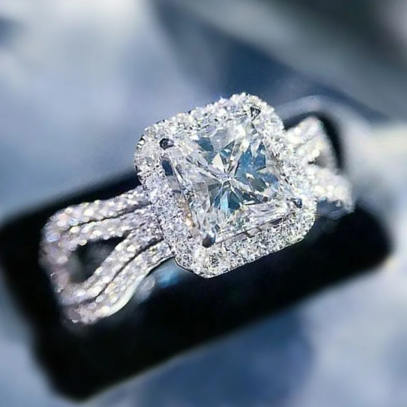 

Роскошные циркониевые кольца для женщин вечное обещание серебряный цвет кольцо на палец с кристаллами обручальное кольцо ювелирные издели...