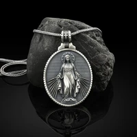 virgin mary commemorative necklace badge religious christian stainless steel pendant necklace catholic faith chain necklace vip