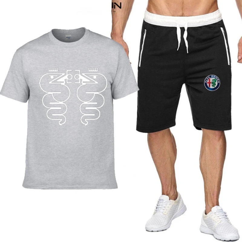 

2021 New Summer Men T Shirts Motorcycles alfa romeo Car Logo Print HipHop Casual Cotton Short Sleeve short quality T-shirt suit
