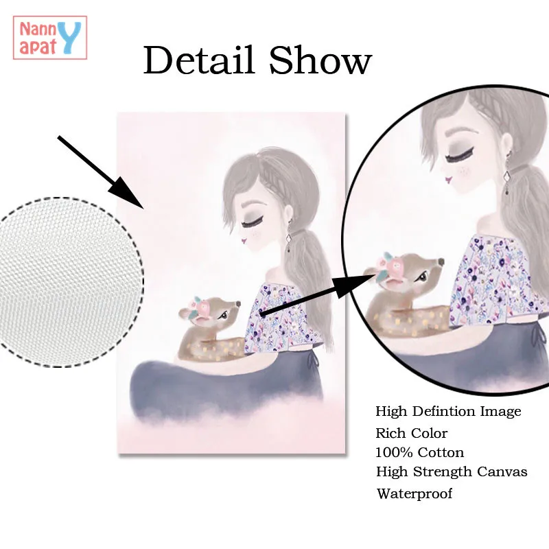 Акварельные рисунки мультфильм единорог олень кролик девушка рисунок на холсте