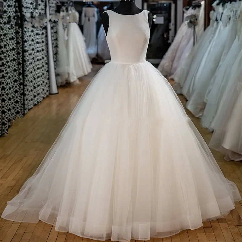 

Ruffles High-Neck Ball Gown Wedding Dress 2021 Vestido De Noiva Simple Design Floor-Length Tulle Saudi Arabia Bride Dresses