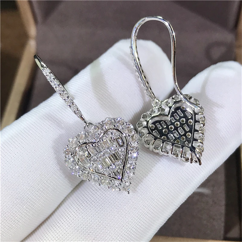 

S925 Sterling Silver Heart Shape Dorp Earring for Women Fine Diamond Mujer Orecchini Silver 925 Jewelry Femme Earring Gemstone