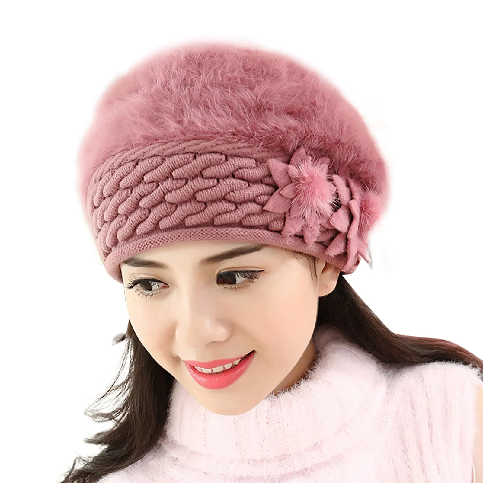 

Flower Hats Fashion Women Slouch Baggy Winter Warm Soft Knit Crochet Hat Elegant Knit Caps Trendy Crochet Woolen Hats Winter