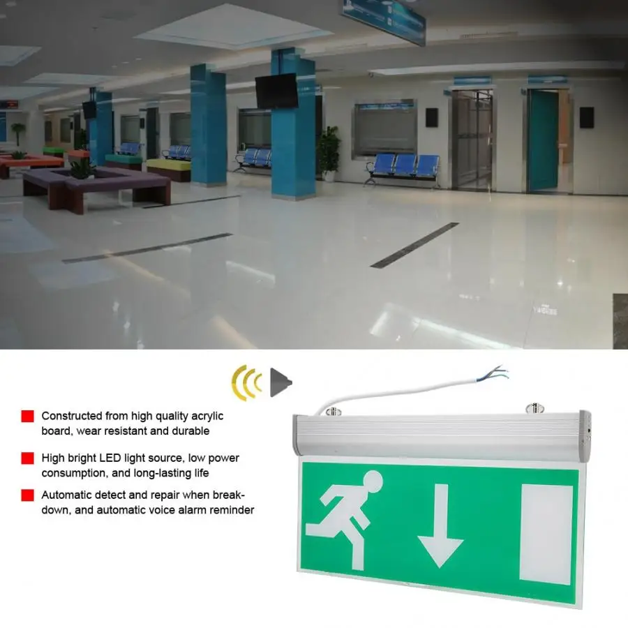 

Acrylic LED Emergency Exit Lighting Sign Safety Evacuation Indicator Light 110-220V For Hotel and Other Public Places