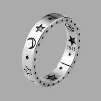vintage moon star open thai silver color ring smiling face finger rings for fashion women jewelry