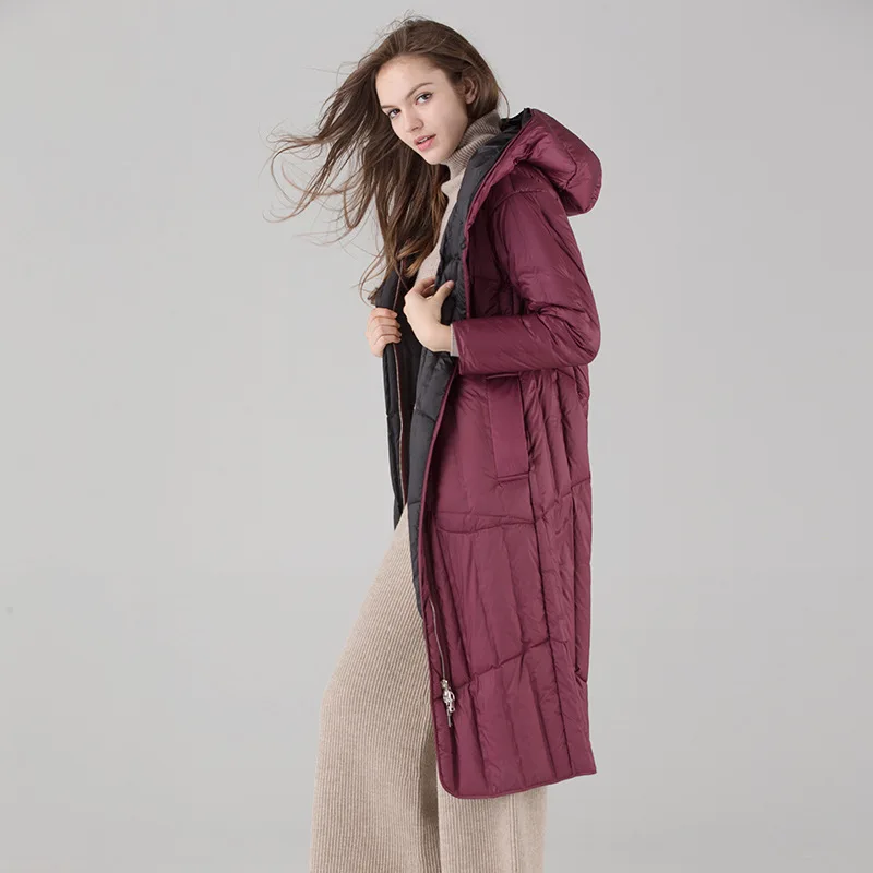 Reversible wear hooded white duck down jackets women ultra thin lightweight coats outerwear 2019 autumn winter | Женская одежда