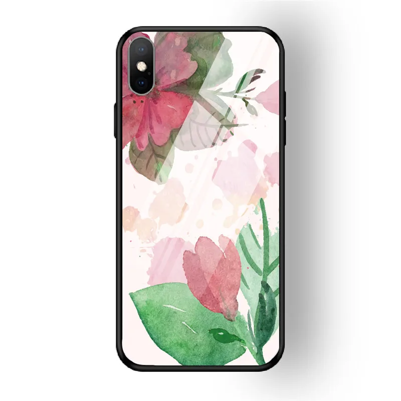 19 Чехол для телефона с цветочным рисунком для iPhone 7, 8, 6, 6S PLUS, XR, X, XS MAX, задняя крышка из закаленного стекла, чехол для iPhone 5 5S se, глянцевый противоударный чехол - Цвет: 19