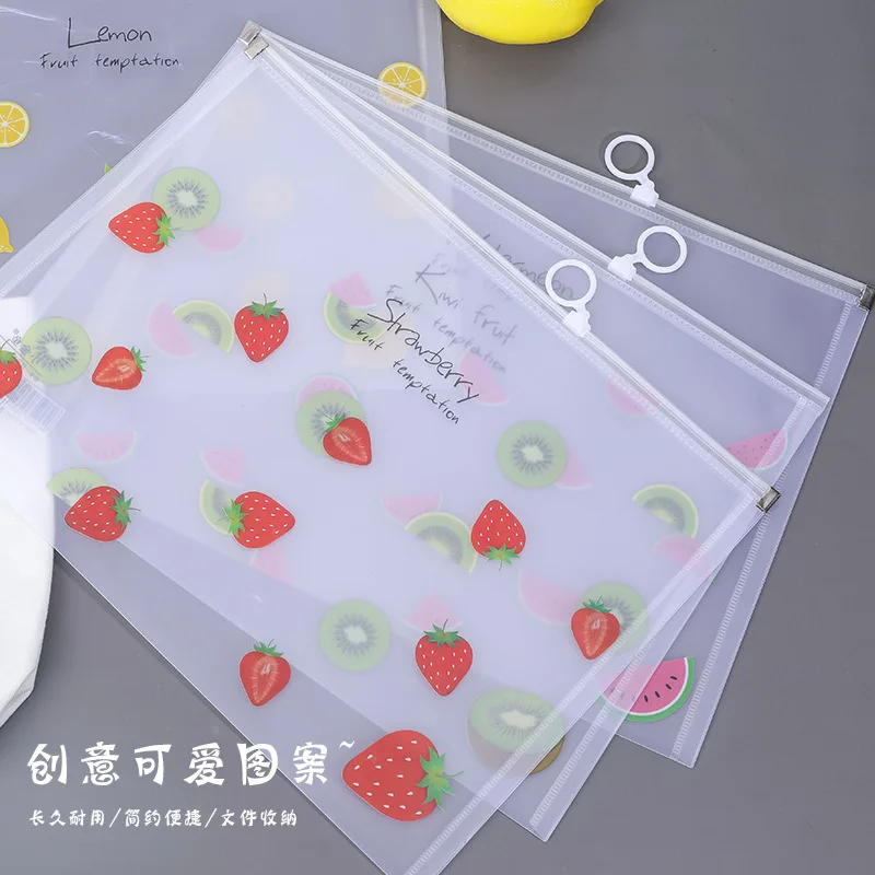 

A4 Cartoon Transparent Stretching Subject File Holder Students Office Information Portfolio Cute Zipper Rings Storage Bag