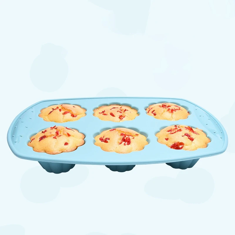 

Silicone Tart Pan Cake Molds 6 Cups Non-Stick Heat Resistant Safe Quiche Baking Pan for Cake Bagels Muffins