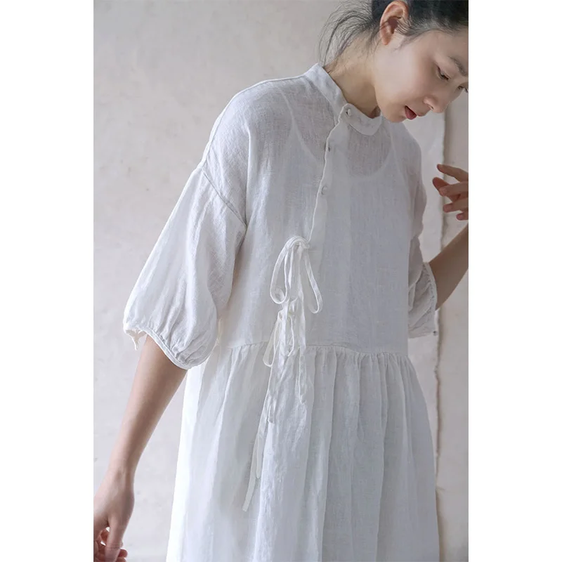 Платье женское весенне-летнее однотонное на шнуровке с рукавом 2021 | Женская