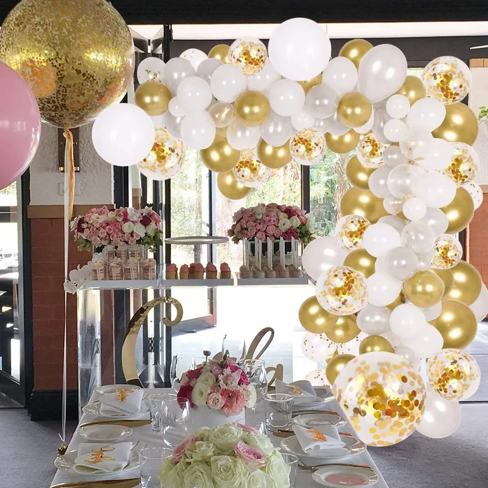 Kit de arco de globos para boda, cumplea&ntilde;os y graduaci&oacute;n, 133 unidades, confeti dorado, plateado, blanco-2
