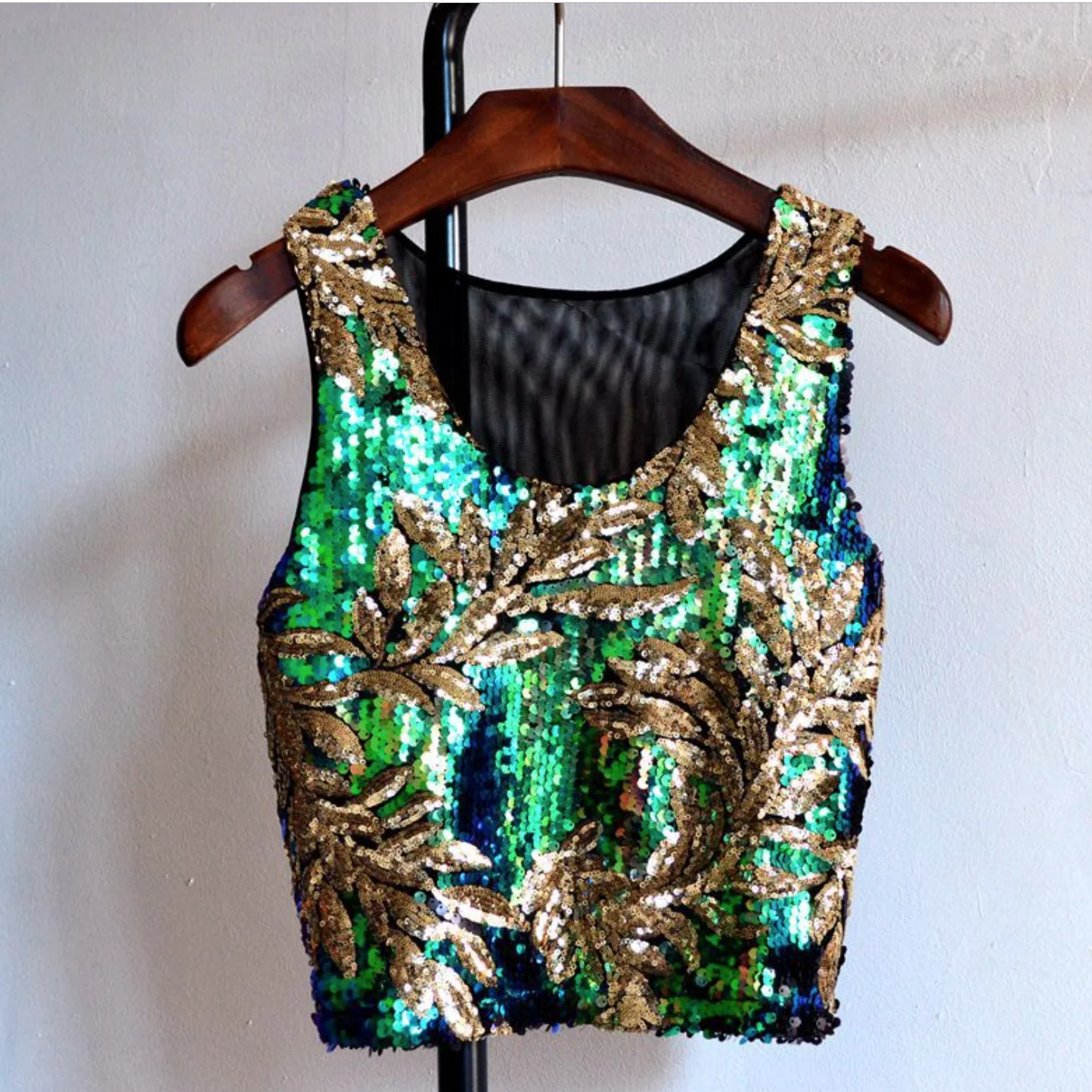 Женский винтажный топ с разноцветными блестками летний сексуальный короткий