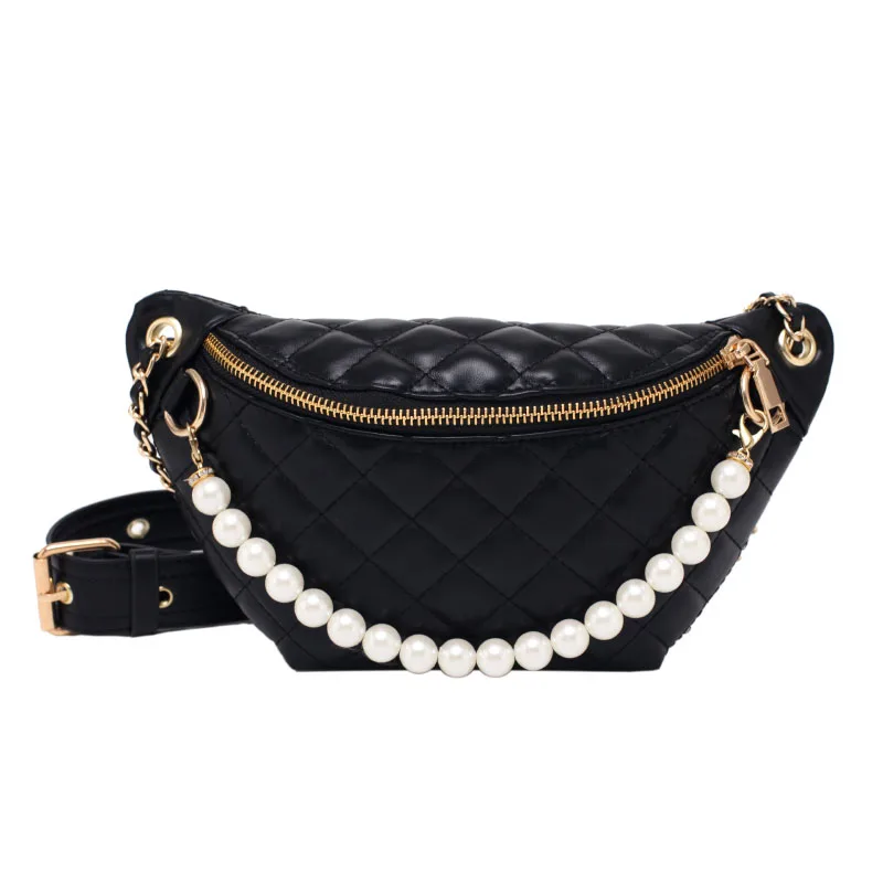 

Luxury Bags For Women Pearl Chain Casual Chest Bag Minimalist Women Leather Waist Belt Bags High Quality Women Crossbody Purse