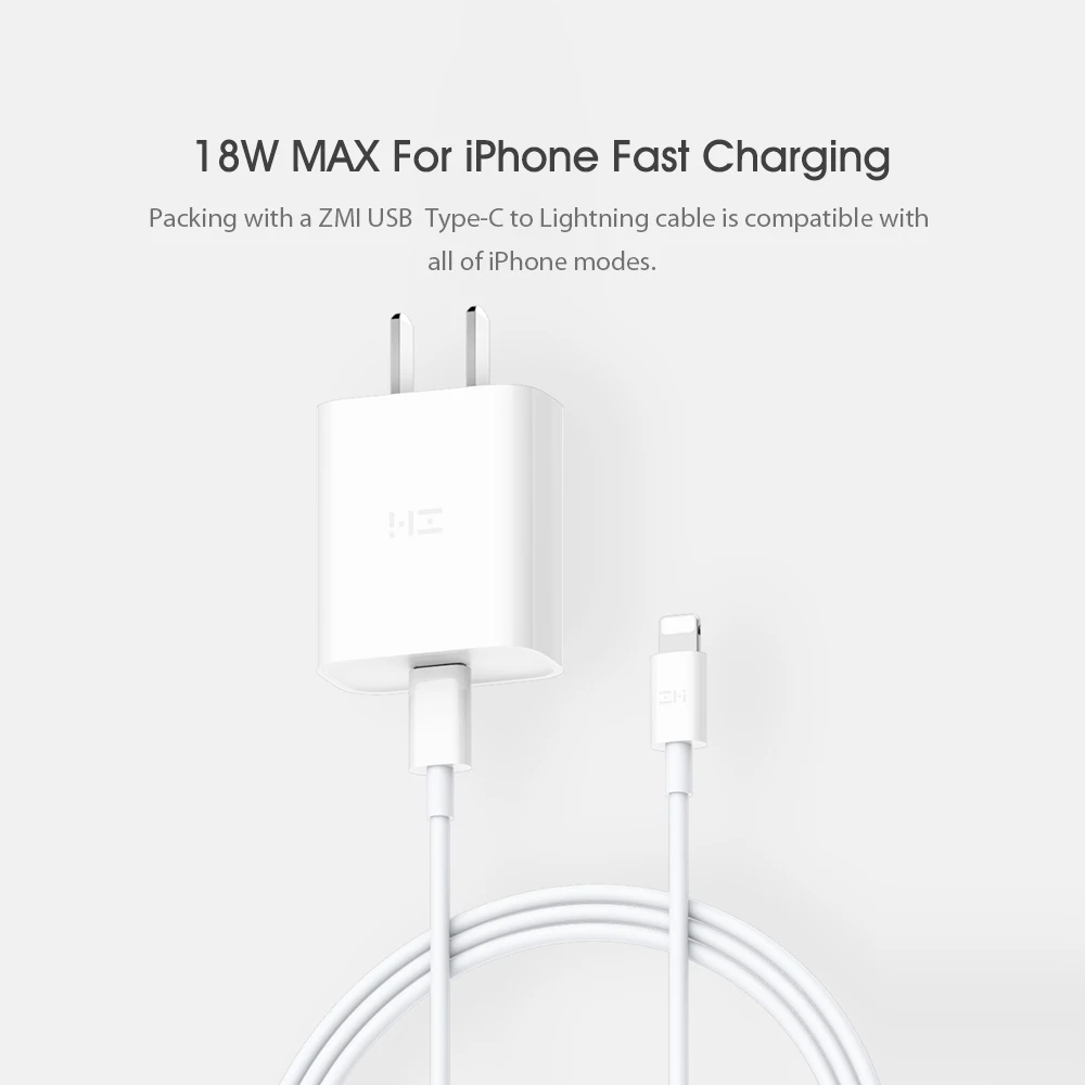 Xiaomi ZMI usb type-C быстрое зарядное устройство с USB-C кабелем для передачи данных 18 Вт портативный адаптер для телефона мини зарядное устройство для путешествий настенное зарядное устройство