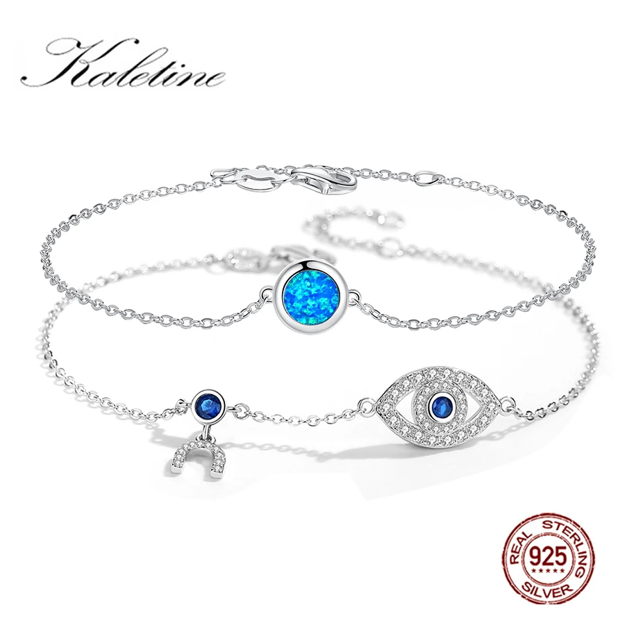 KALETINE Turkish Lucky Blue Evil Eye Charm Link Bracelets For Women 925 Sterling Silver Vintage Charm Bracelet Fine Jewelry