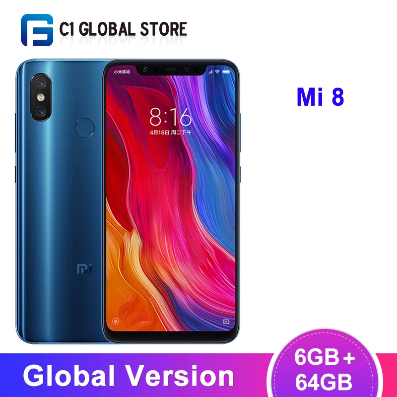 Глобальная версия Xiao mi 8 6 ГБ ОЗУ 64 Гб ПЗУ Восьмиядерный процессор Snapdragon 845 21 дюйма