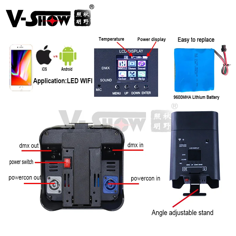 8 шт с зарядом чехол Батарея Беспроводной СВЕТОДИОДНЫЙ торшер Dmx Wi-Fi пульт для