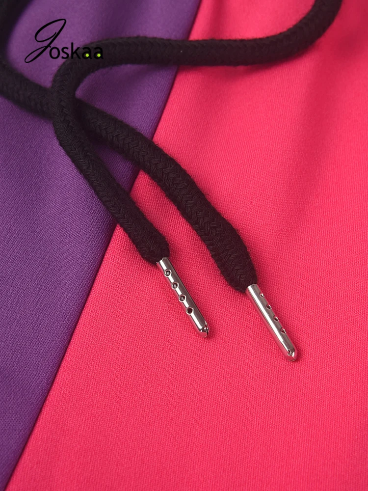 

Joskaa Patchwork Bandage Set For Women Contrast Two Pieces Sets Matching Tracksuit Tank Crop top And Jogger Pants Active Clothes