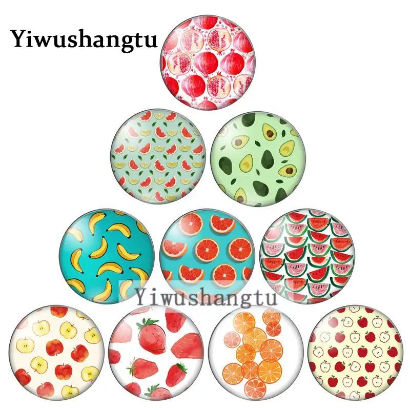 

Fruits banana apple watermelon 8/10mm/12mm/18mm/20mm/25mm Round photo glass cabochon demo flat back Making findings ZB0543