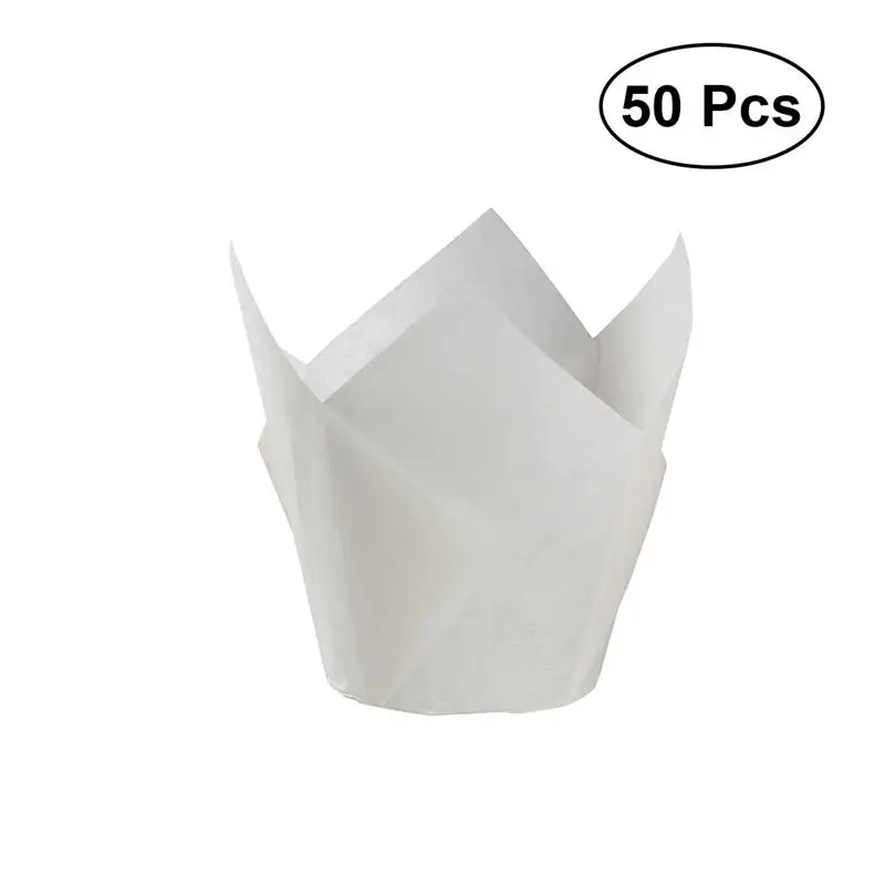 50pcs white 50 шт обертка для кексов формы для выпечки формы тюльпана вкладыши для кексов чашки для кексов вечерние бумажные инструменты для выпечки тортов-белый золотой розовый - Цвет: 50pcs white