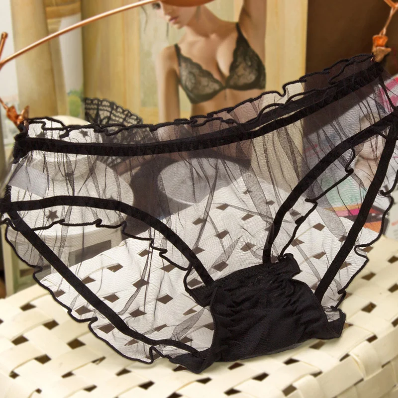 Трусы женские прозрачные кружевные ультратонкие бесшовные дышащие с бантом |