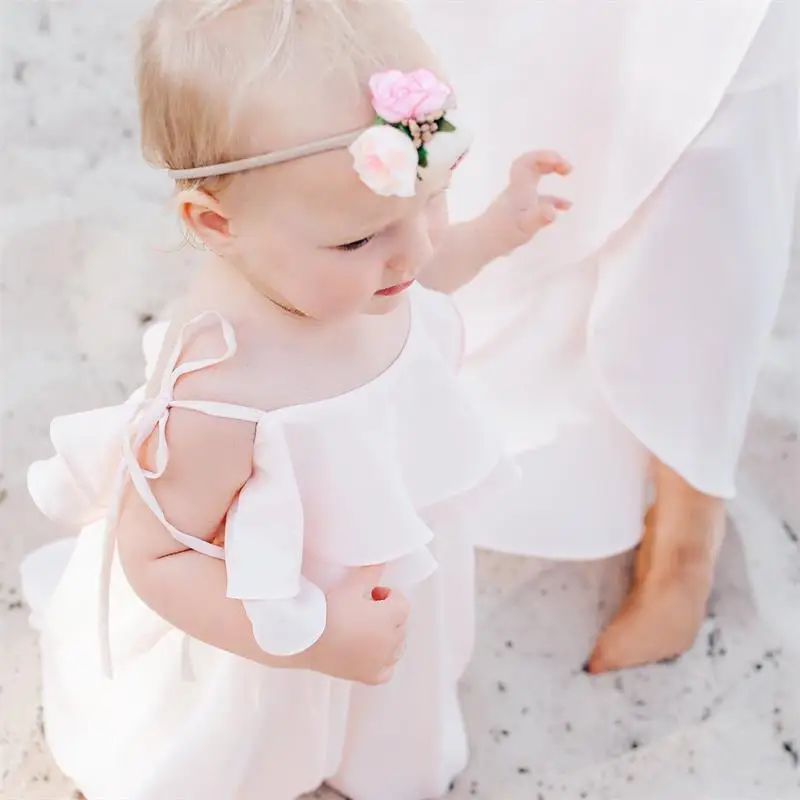 Шифоновое платье для мамы и дочки одежда без рукавов маленьких девочек длинные