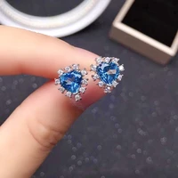 fashion heart gemstone silver earrings for party 6mm vvs grade natural topaz silver earrings 925 silver blue topaz earrings