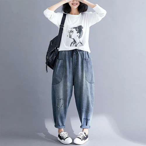Large Size Casual Loose Pantalones Mujer Cintura Alta Women's Trousers Harem Pants Womans Fashionable Jeans | Женская одежда