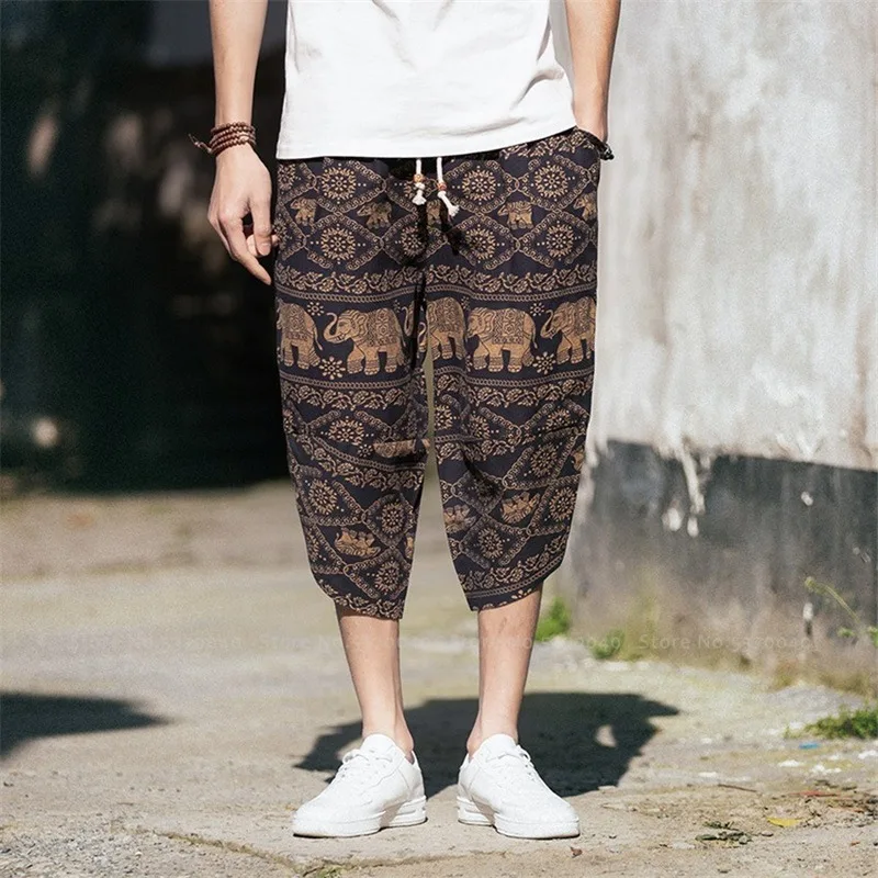 Japanese Style Wide Leg Harem Pants Asian Clothes Japan Kimono Vintage Male Hip Hop Plus Size Streetwear Bohemian Print Trousers |
