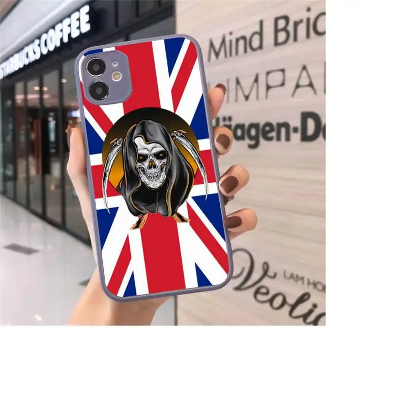 

Cool skull head British flag Phone Case Matte Transparent for iPhone 7 8 11 12 s mini pro X XS XR MAX Plus cover funda