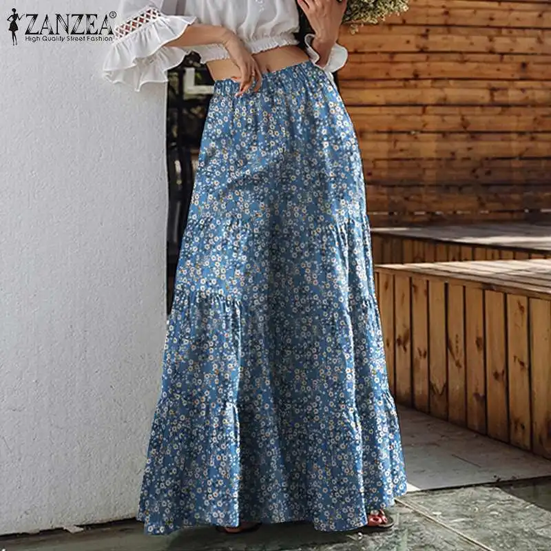 

Брюки ZANZEA женские с широкими штанинами, богемные штаны с принтом, с эластичным поясом, с оборками, расклешенные брюки с цветочной мятой, 2021