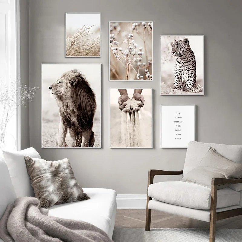 Картина на холсте с изображением леопарда Льва животных плакат в скандинавском